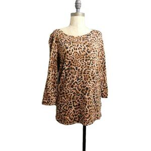 Chico's Size M Medium (1) Leopard Scoop Neck 3/4 Sleeve Knit Top